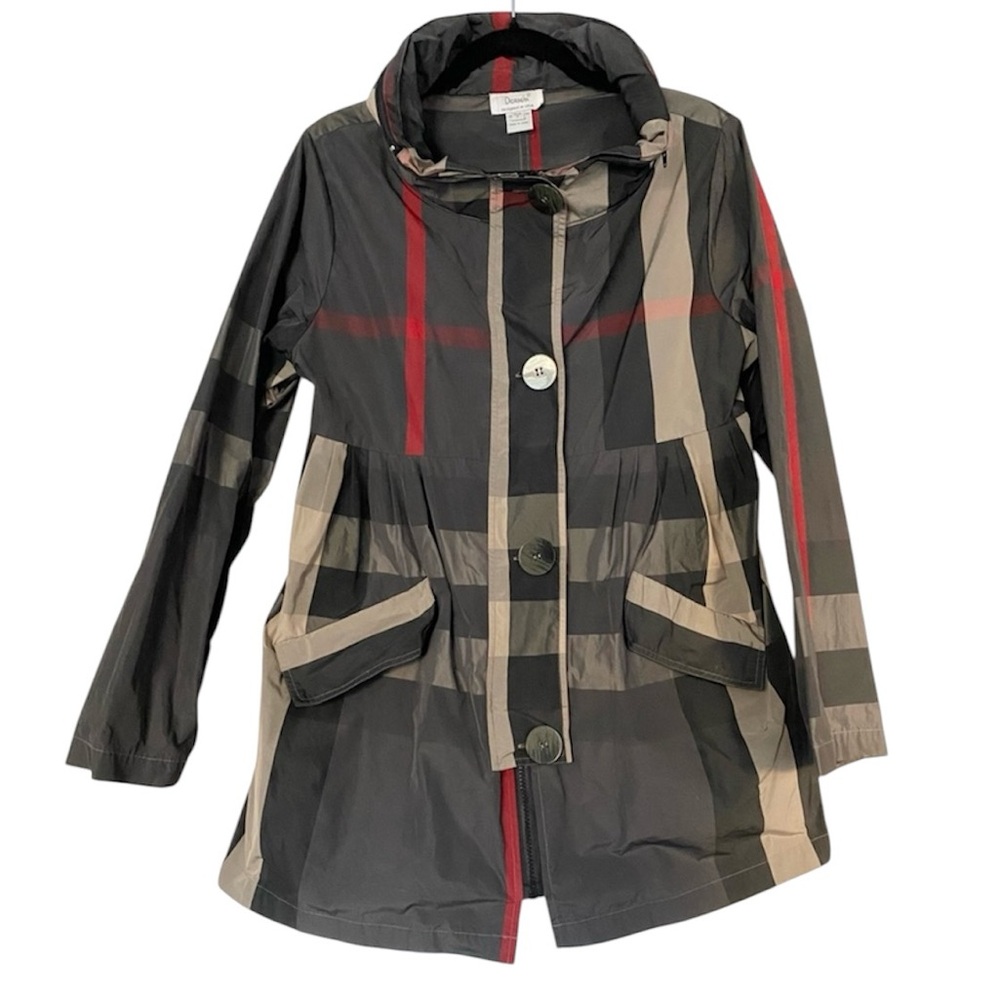 Dorman plaid rain jacket with optional hood - gray, tan, red